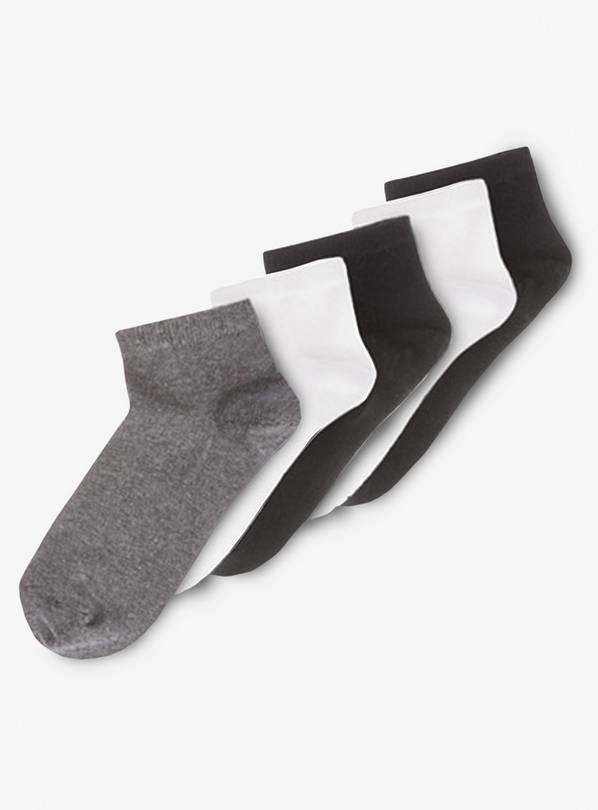 Grey, White & Black Unisex Trainer Socks 5 Pack 6-8.5